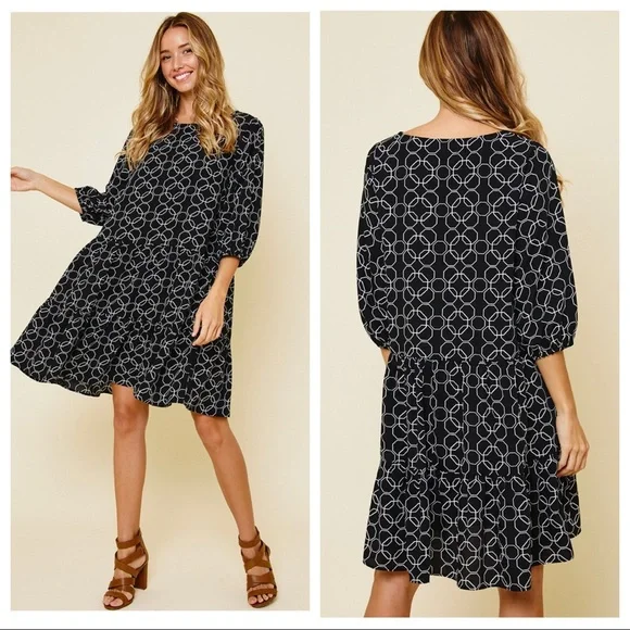 12 Fabulous Geo Print Quater Sleeves Printed Loose Fit Dress - Picture 2 of 5